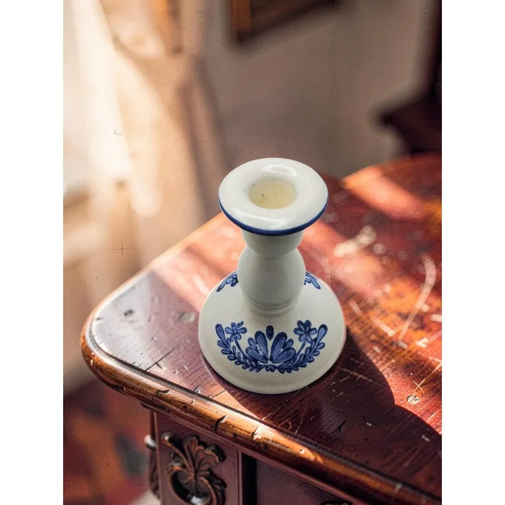 Vintage Platzgraff Yorktowne Ceramic Blue & White Floral Candle Holder - Picture 10 of 16